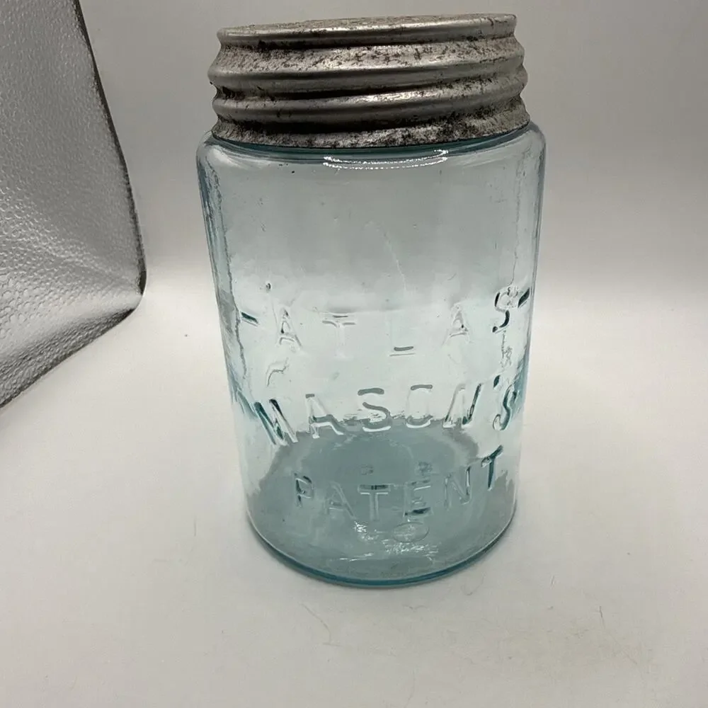 2 Antique Aqua Atlas Mason’s Patent Quart Jar